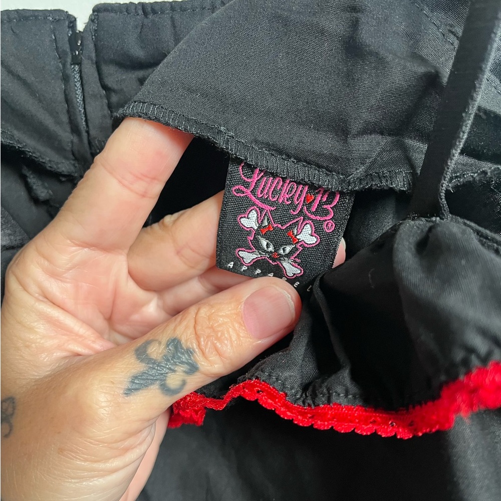 Black Off-Shoulder Midi Dress with Pink Skull Accent - Picture 7 of 9